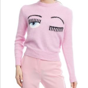 Chiara Ferragni Pink Angora Wool Blend Jumper Sweater Wink Eyes size XS